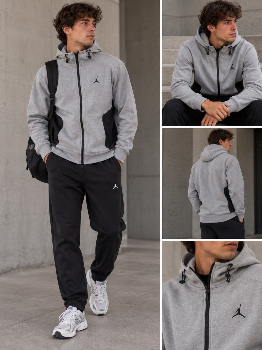 Nike Air Jordan Gray Hoodie Jacket with Black Panels - Men’s Medium